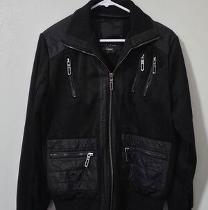 Zara Man Black Bomber Jacket with Zipper Accents Size Large